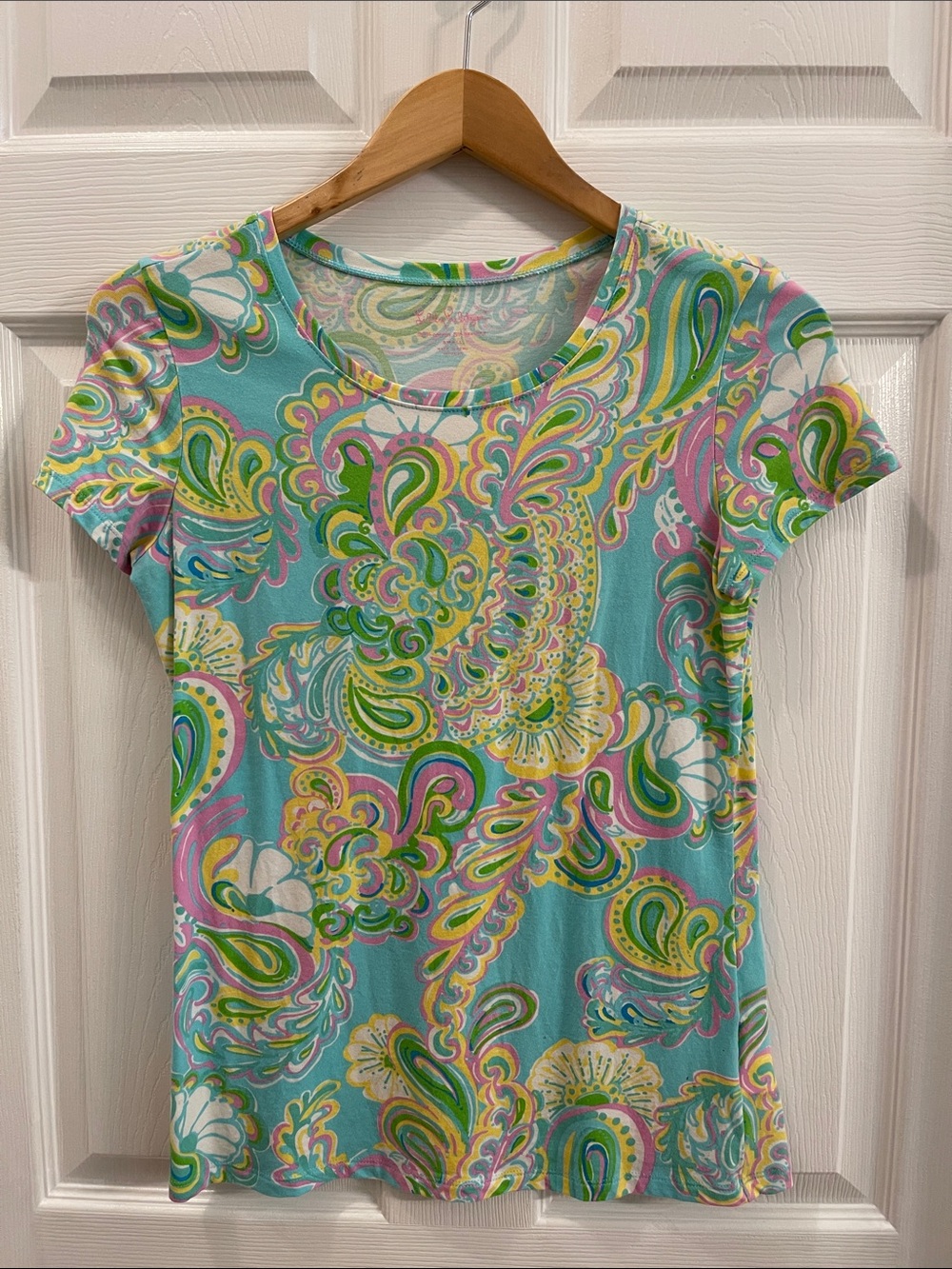 Lilly Pulitzer Aqua Paisley Short Sleeve Tee Small